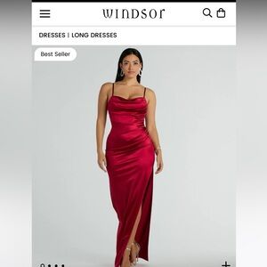Iliana Cowl Neck High Slit Satin Formal Dress - Windsor Formal Red Dress - NWT